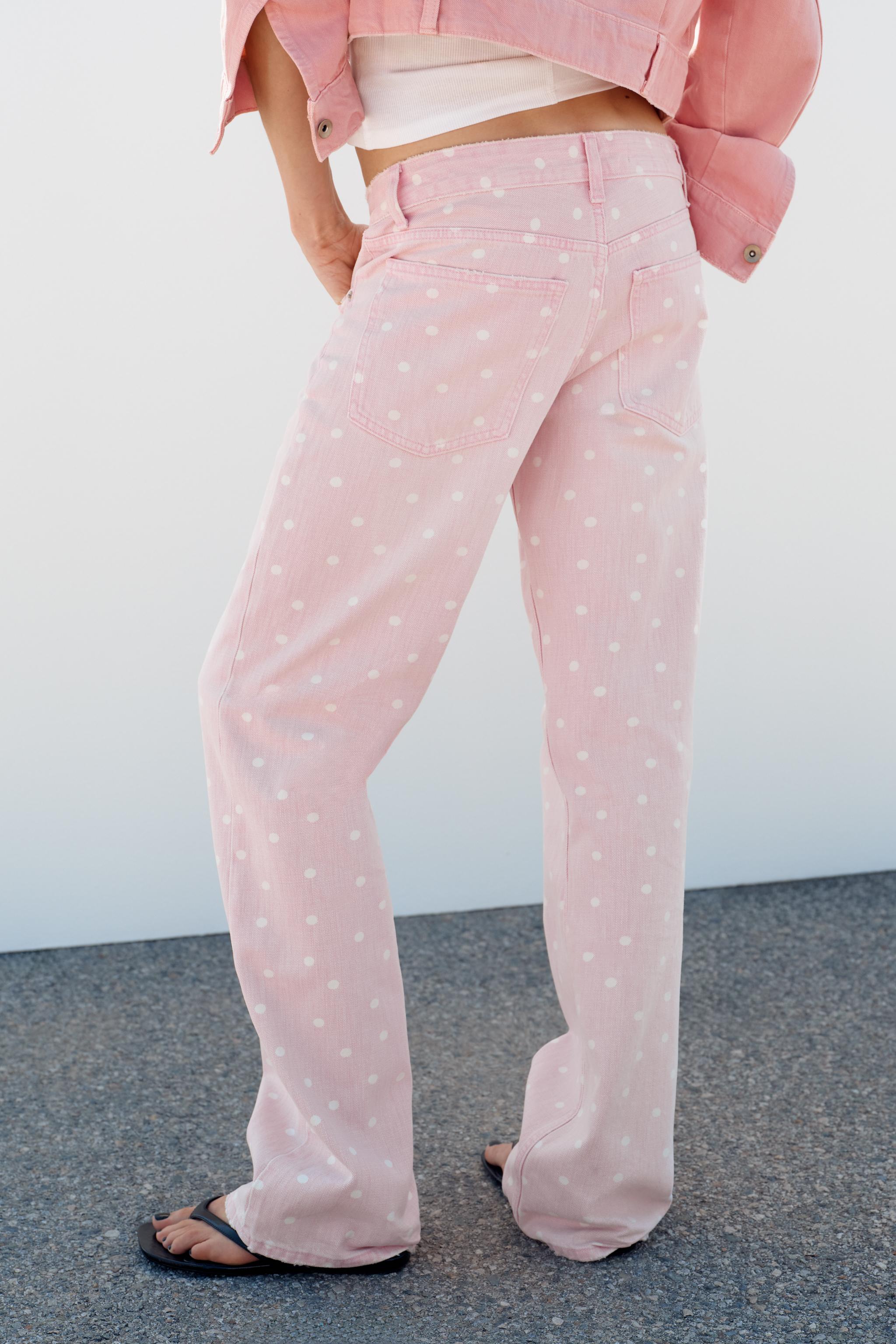 TRF WIDE LEG LOW RISE POLKA DOT JEANS
